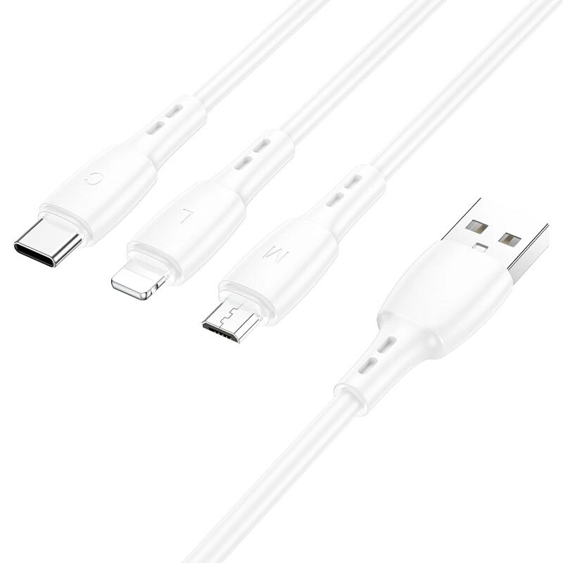Кабель 3in1 Borofon BX71 2A USB - Lighting / Micro / Type-C 1м PVC White п от компании Медиамир - фото 1