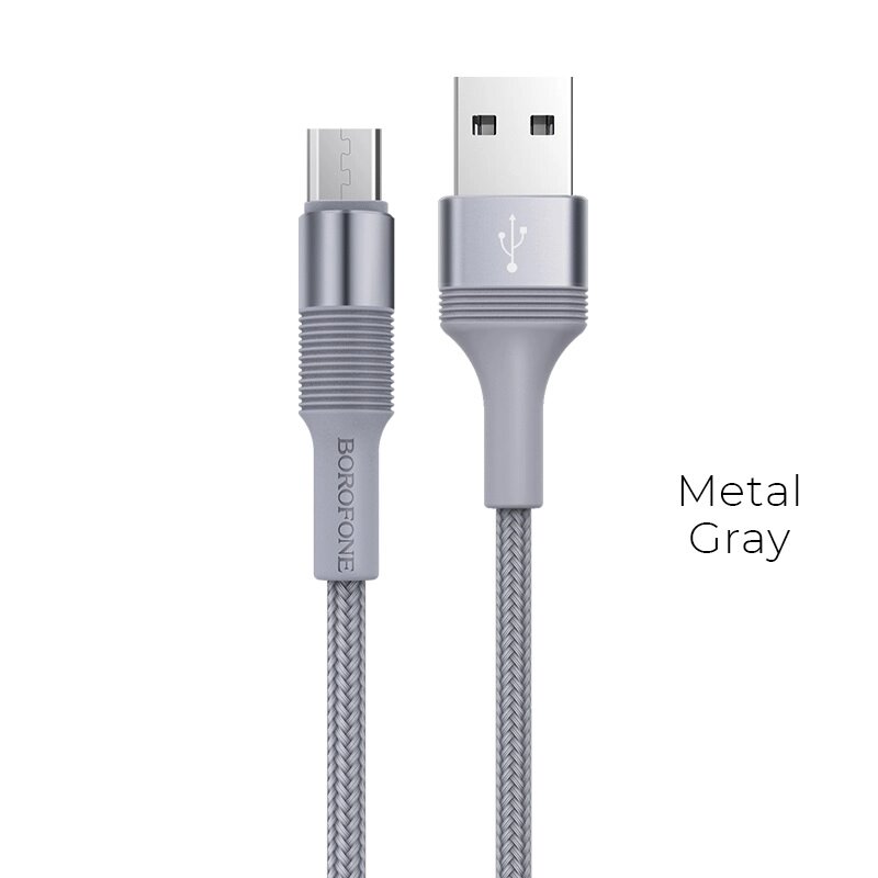 Кабель Borofon MicroUSB BX21 Outstanding , 2.4, нейлон 1м Metal Grey от компании Медиамир - фото 1