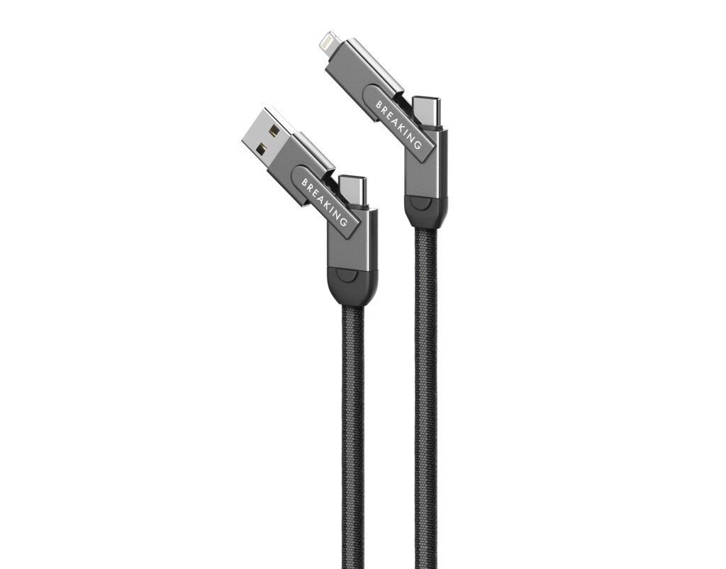 Кабель Breaking Nylon 5в1 Universal, USB/Type-C - Lightning/Type-C/MicroUSB,3A,60W,1m,(Графит)21443 от компании Медиамир - фото 1