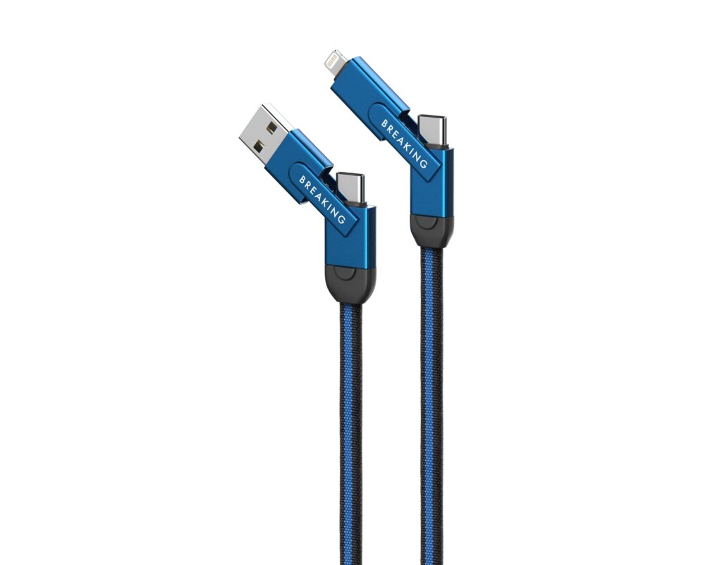 Кабель Breaking Nylon 5в1 Universal, USB/Type-C - Lightning/Type-C/MicroUSB,3A,60W,1m,(Синий) 21444 от компании Медиамир - фото 1