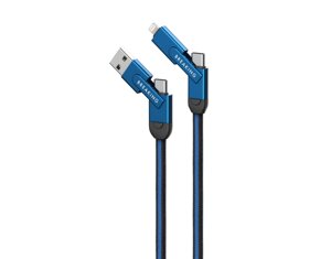 Кабель Breaking Nylon 5в1 Universal, USB/Type-C - Lightning/Type-C/MicroUSB,3A,60W,1m, Синий) 21444