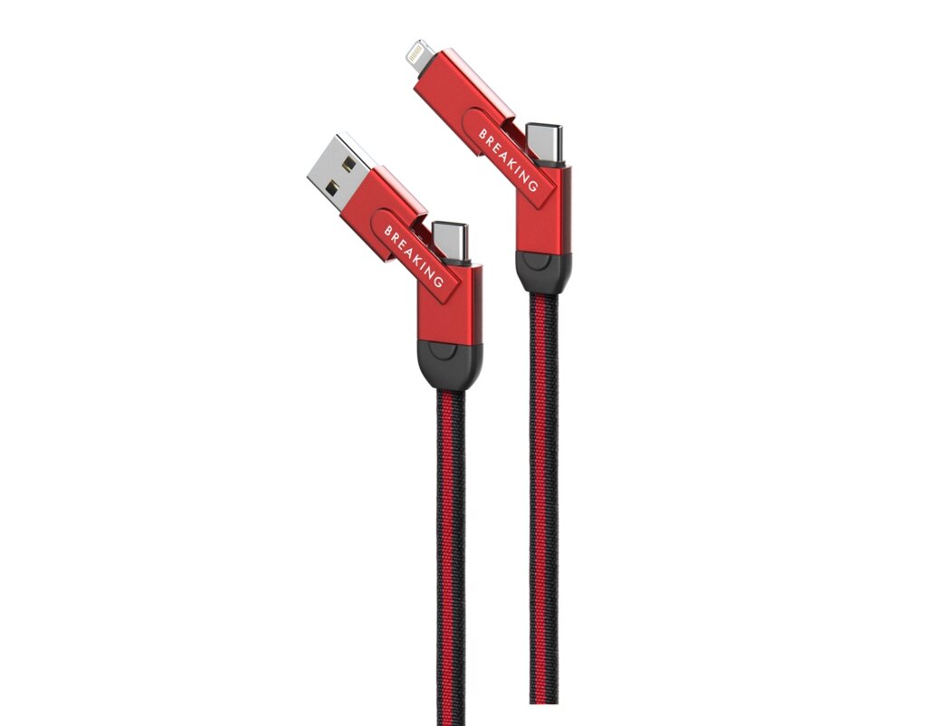 Кабель Breaking Nylon 5в1 Universal, USB3.0-A, USB-C, Lightning, USB-C, MicroUSB,3A,60W,1m,(Красн) 21442 ##от компании## Медиамир - ##фото## 1