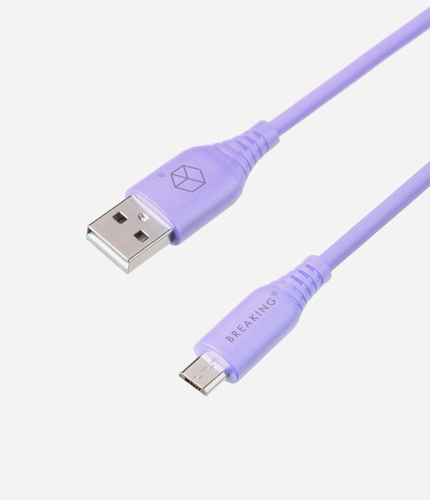 Кабель Breaking Silicone, USB - Micro USB, 2.4A, 1м (Фиолетовый) коробка  (21627) от компании Медиамир - фото 1