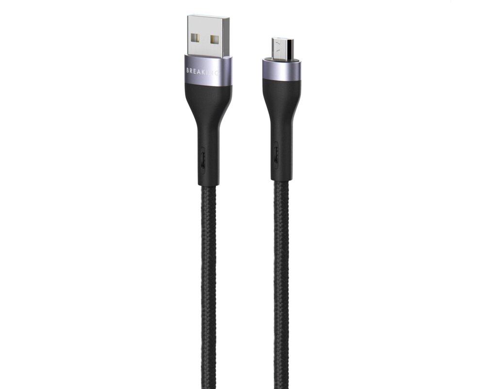 Кабель Breaking Tissue USB3.0 - Micro USB, 3A, 12W, тканевый каб. 1.2m. (Черный) (21456) от компании Медиамир - фото 1