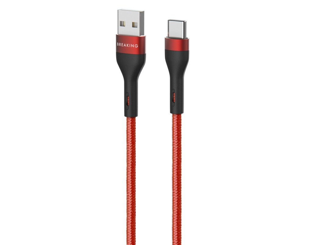 Кабель Breaking Tissue USB3.0 - Type-C, 3A, 60W, тканевый каб. 1.2m. (Красный) (21457) от компании Медиамир - фото 1