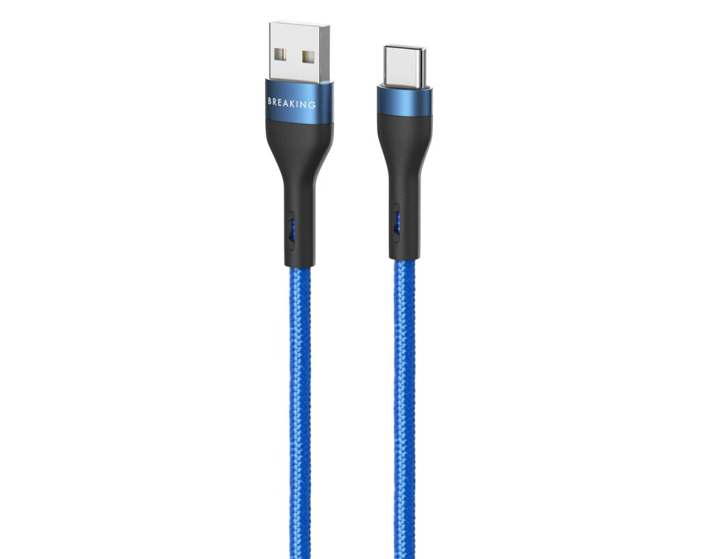 Кабель Breaking Tissue USB3.0 - Type-C, 3A, 60W, тканевый каб. 1.2m. (Синий) (21458) от компании Медиамир - фото 1