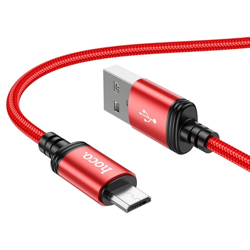 Кабель HOCO MicroUSB X89 2.4А, нейлон 1м Red от компании Медиамир - фото 1