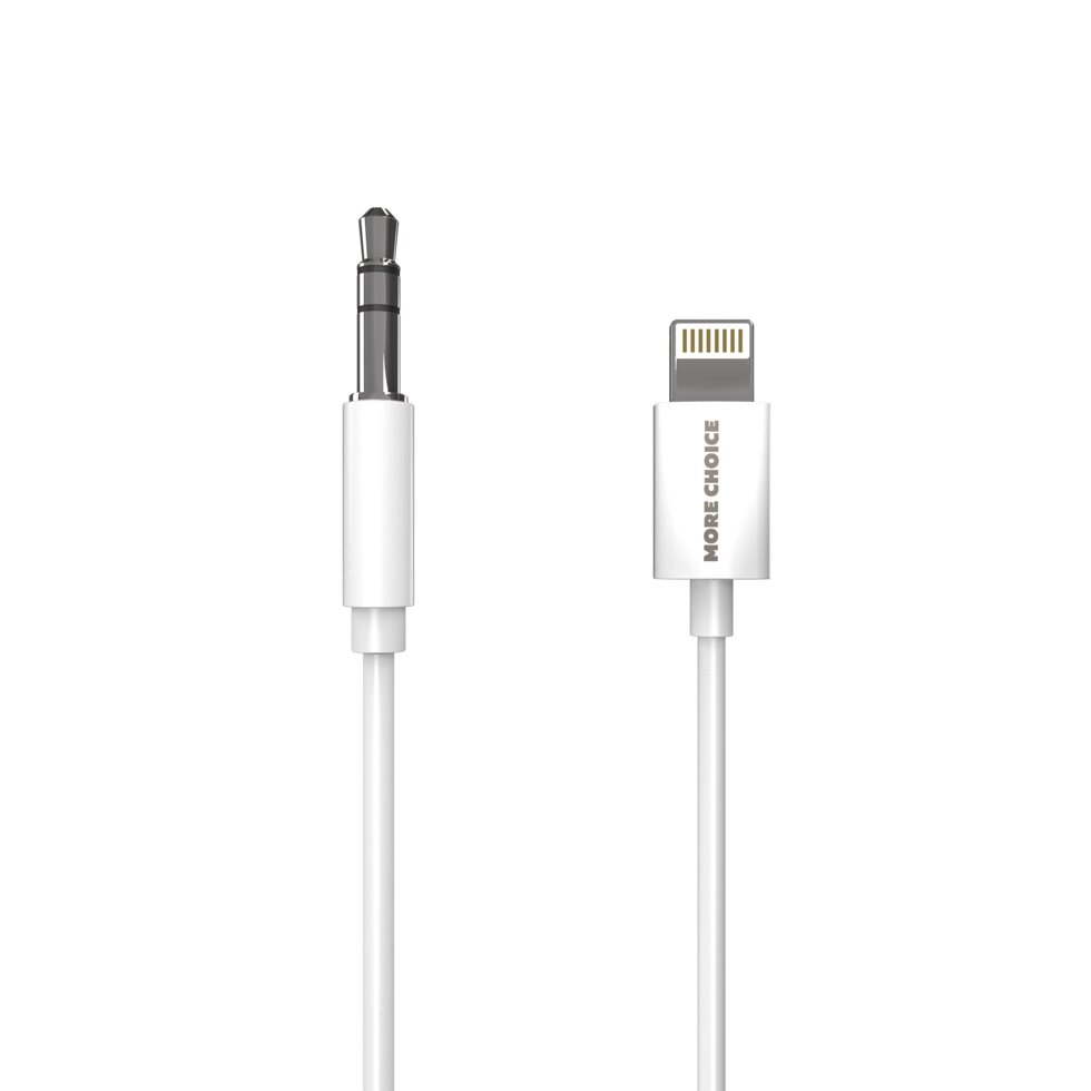 Кабель More choice AUX UK22i 3.5mm - Lightning 8-pin 1м + держатель для кабеля (White) от компании Медиамир - фото 1