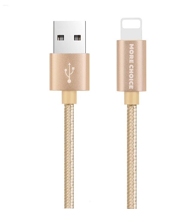 Кабель More choice USB - Lightning K11i 2.0A нейлон 1м + держатель для кабеля (Gold) от компании Медиамир - фото 1