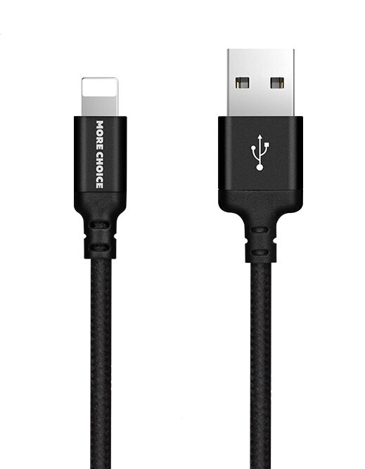 Кабель More choice USB - Lightning K12i 2.1A нейлон 1м + держатель для кабеля (Black) от компании Медиамир - фото 1