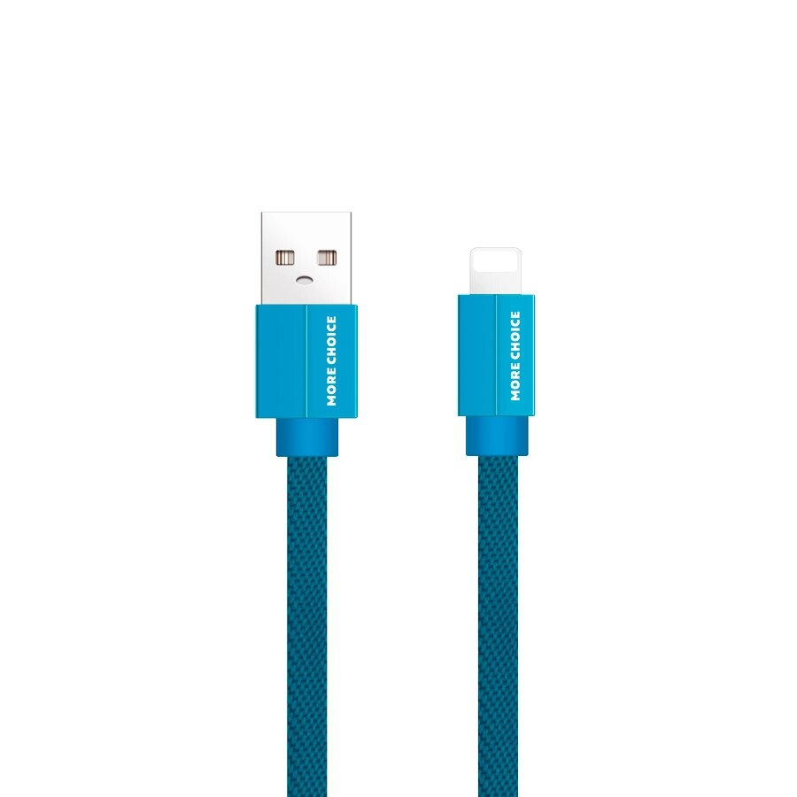Кабель More choice USB - Lightning K20i 2.1A плоский  нейлон 1м + держатель для кабеля (Blue) от компании Медиамир - фото 1