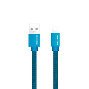 Кабель More choice USB - Lightning K20i 2.1A плоский нейлон 1м + держатель для кабеля (Blue)