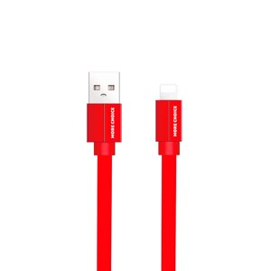 Кабель More choice USB - Lightning K20i 2.1A плоский нейлон 1м + держатель для кабеля (Red)