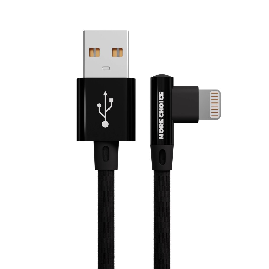 Кабель More choice USB - Lightning K27i 2.1A нейлон 1м Угловой + держатель для кабеля (Black) от компании Медиамир - фото 1
