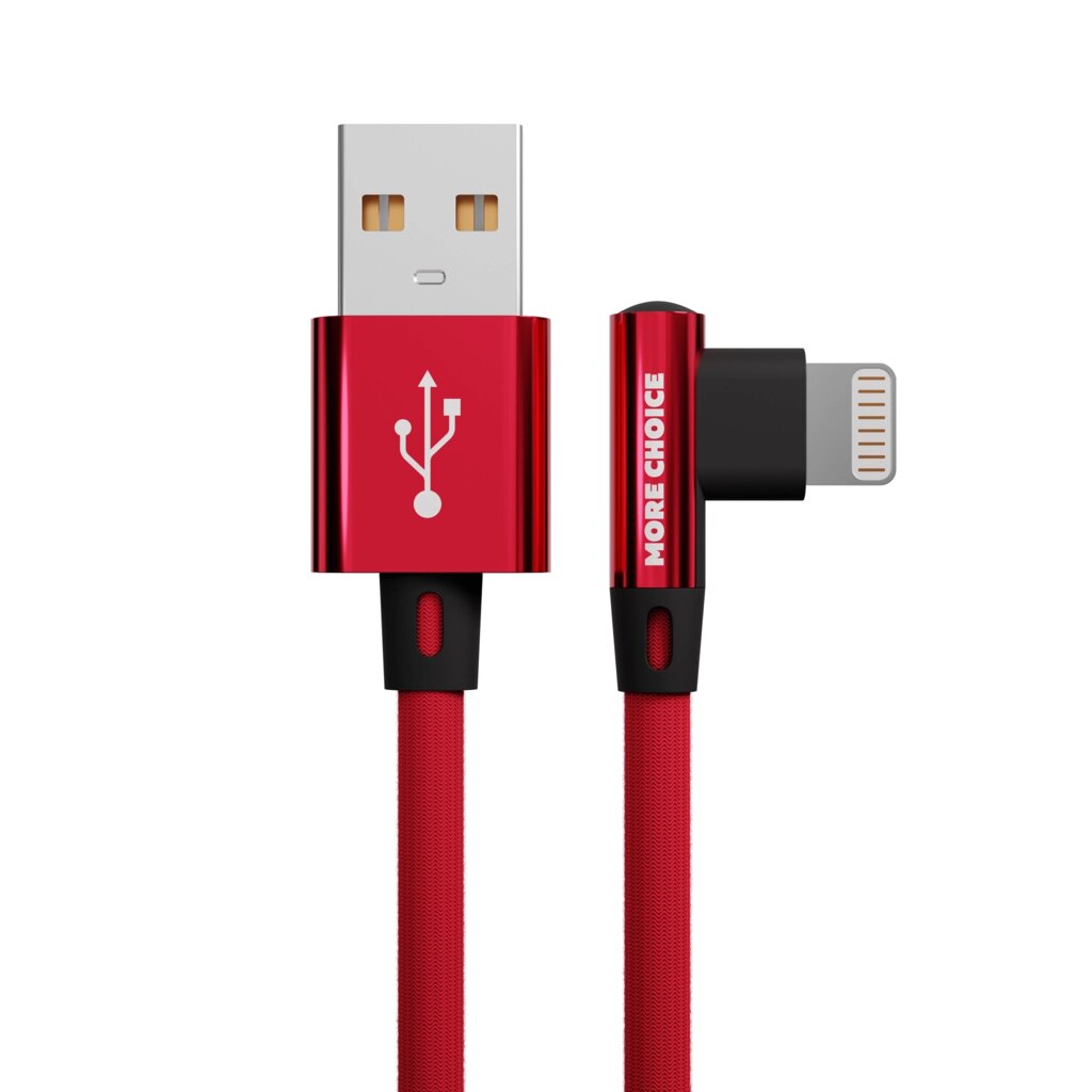 Кабель More choice USB - Lightning K27i 2.1A нейлон 1м Угловой + держатель для кабеля (Red) от компании Медиамир - фото 1
