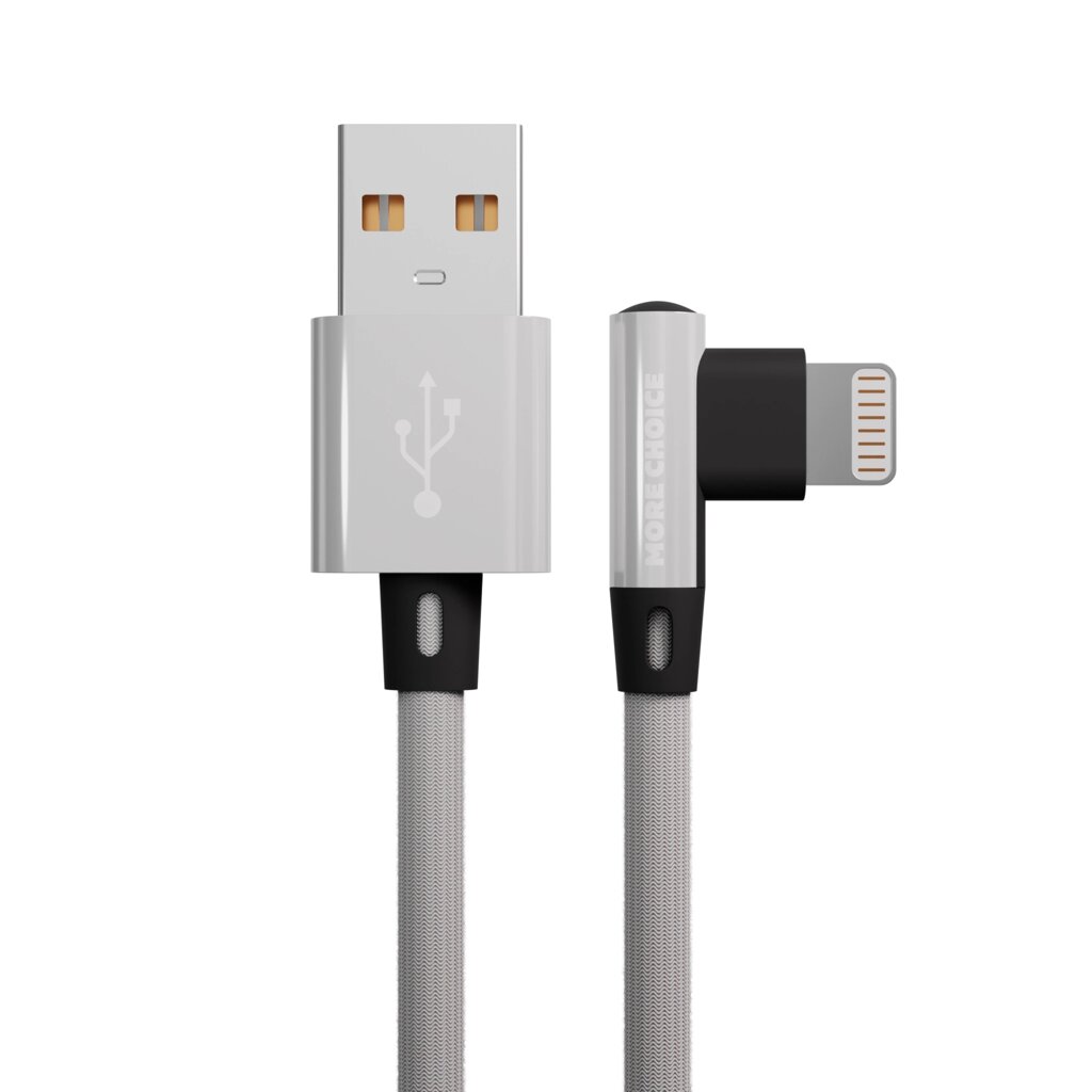 Кабель More choice USB - Lightning K27i 2.1A нейлон 1м Угловой + держатель для кабеля (White) от компании Медиамир - фото 1