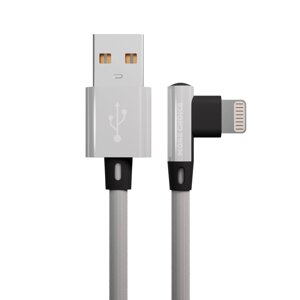 Кабель More choice USB - Lightning K27i 2.1A нейлон 1м Угловой + держатель для кабеля (White)