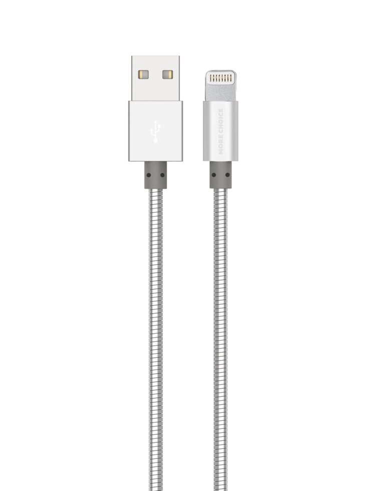 Кабель More choice USB - Lightning K31i 2.1A металл 1м + держатель для кабеля (Silver) от компании Медиамир - фото 1