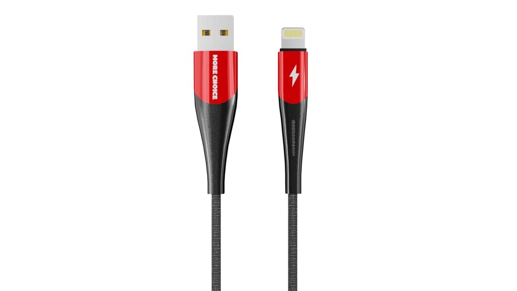 Кабель More choice USB - Lightning K41Si NEW Smart 2.4A нейлон 1м + карта, кубики (Red Black) от компании Медиамир - фото 1