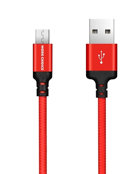 Кабель More choice USB - MicroUSB K12m 2.1A нейлон 1м + держатель для кабеля (Black Red) от компании Медиамир - фото 1