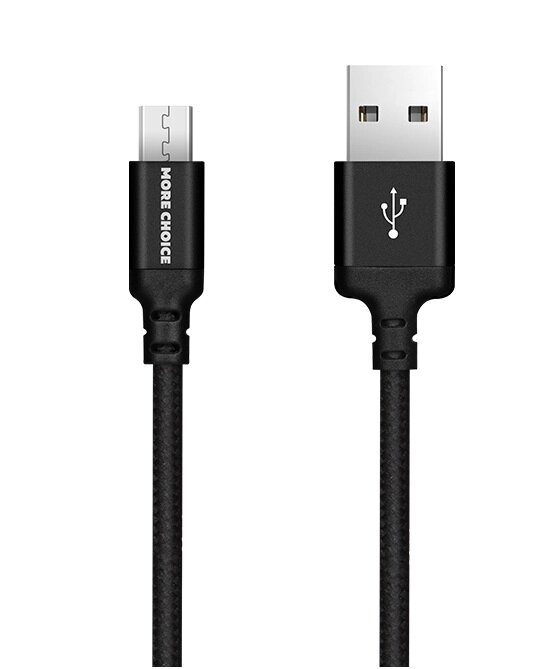 Кабель More choice USB - MicroUSB K12m 2.1A нейлон 1м + держатель для кабеля (Black) от компании Медиамир - фото 1