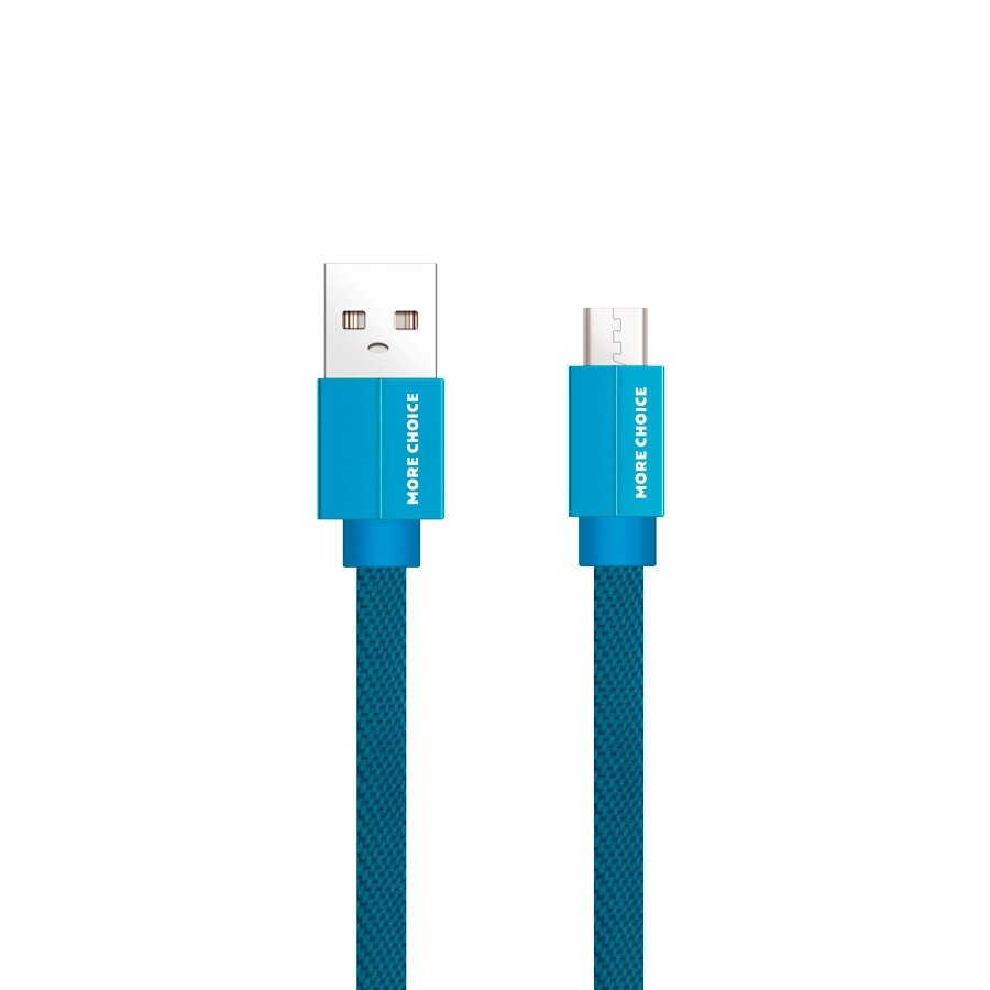 Кабель More choice USB - MicroUSB K20m 2.1A плоский  нейлон 1м + держатель для кабеля (Blue) от компании Медиамир - фото 1