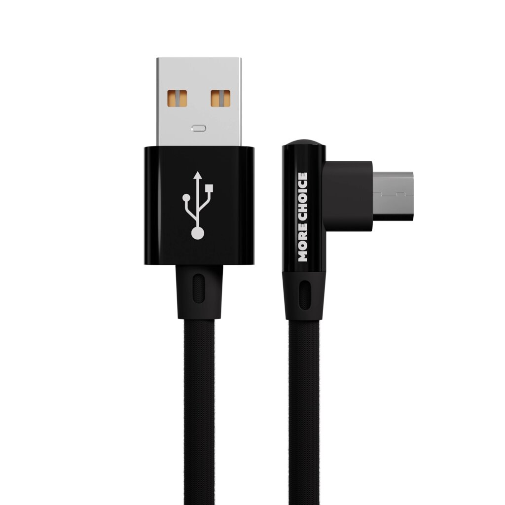 Кабель More choice USB - MicroUSB K27m 2.1A нейлон 1м Угловой + держатель для кабеля (Black) от компании Медиамир - фото 1
