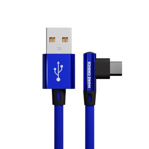 Кабель More choice USB - MicroUSB K27m 2.1A нейлон 1м Угловой + держатель для кабеля (Blue)