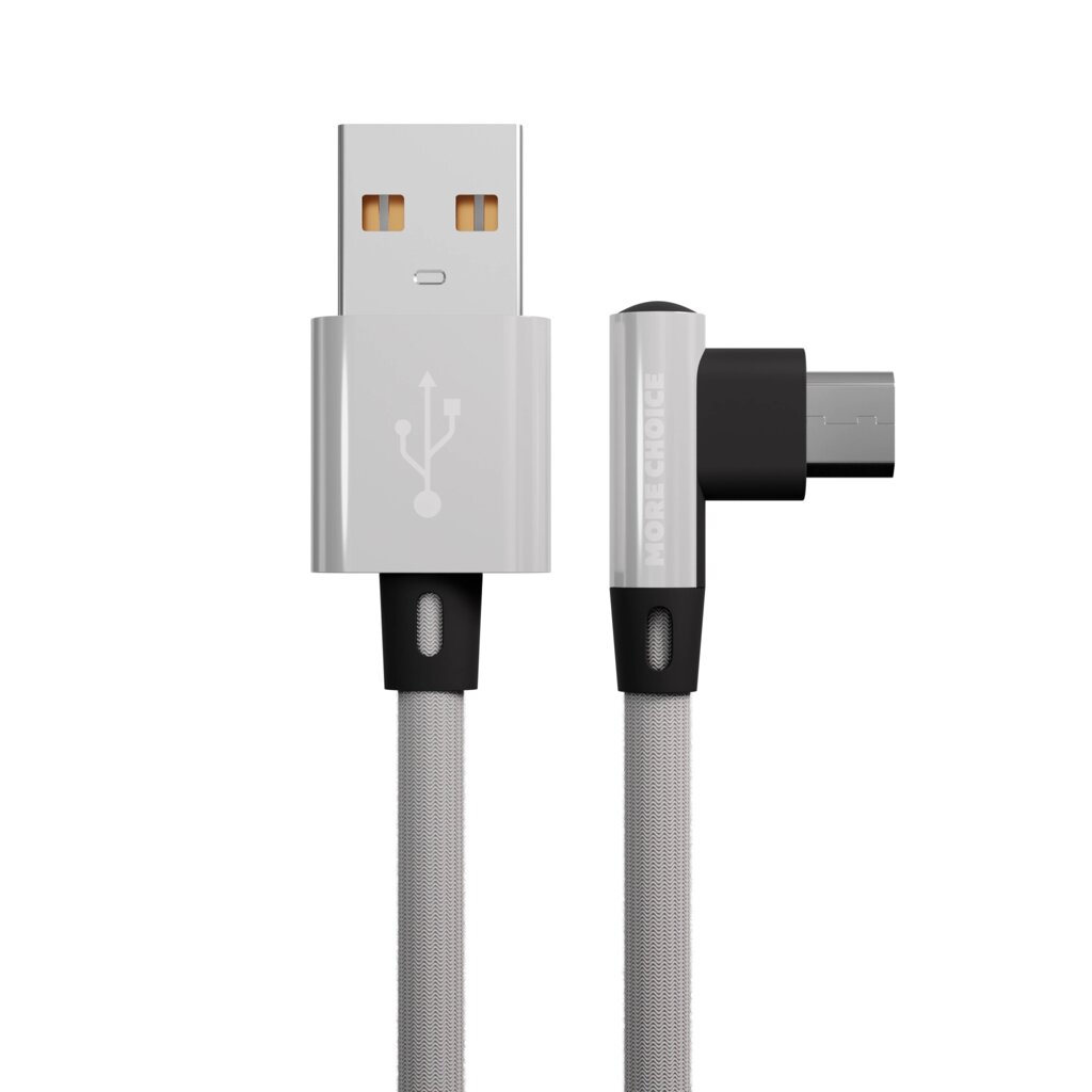 Кабель More choice USB - MicroUSB K27m 2.1A нейлон 1м Угловой + держатель для кабеля (White) от компании Медиамир - фото 1