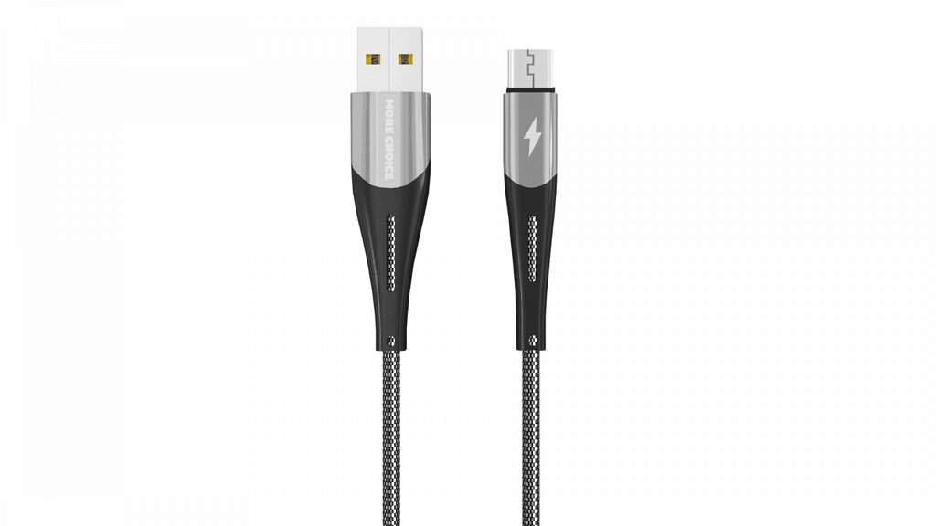 Кабель More choice USB - MicroUSB K41Sm NEW Smart 3.0A нейлон 1м + карта, кубики (Silver Black) от компании Медиамир - фото 1