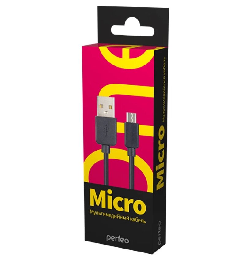 Кабель PERFEO USB2.0 A вилка - Micro USB вилка, черный, длина 1 м., КОРОБКА (U4006) от компании Медиамир - фото 1