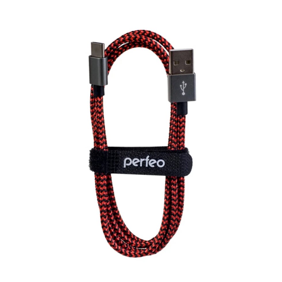 Кабель PERFEO USB2.0 A вилка - USB Type-C вилка, черно-красный, тканевый, 3.0 мeters (U4902) от компании Медиамир - фото 1