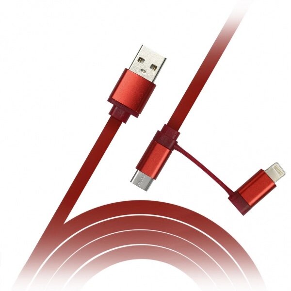 Кабель Smartbuy USB - 2 в 1 Micro+8 pin, длина 1,2 м, красный (iK-212 red)/60 от компании Медиамир - фото 1