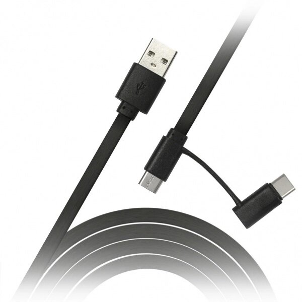 Кабель Smartbuy USB - 2 в 1 Micro+Type-C, длина 1 м, черный (iK-412 black)/60 от компании Медиамир - фото 1