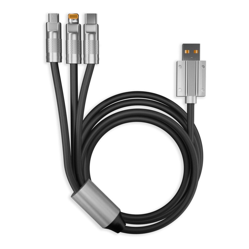 Кабель Smartbuy USB - 3 в 1 BOLD Micro+TypeC+Lightning черный СупТолст. 3А TPE 1m (IK-312QBOMB2-BLACK от компании Медиамир - фото 1