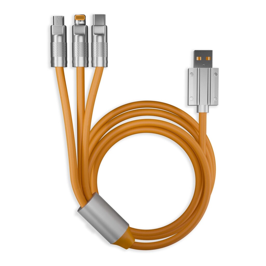 Кабель Smartbuy USB - 3 в 1 BOLD Micro+TypeC+Lightning оранж СупТолст. 3А TPE 1m (IK-312QBOMB2-ORANG от компании Медиамир - фото 1