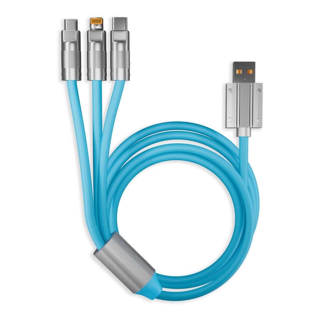 Кабель Smartbuy USB - 3 в 1 BOLD Micro+TypeC+Lightning синийСупТолст. 3А TPE 1m (IK-312QBOMB2-BLUE) от компании Медиамир - фото 1