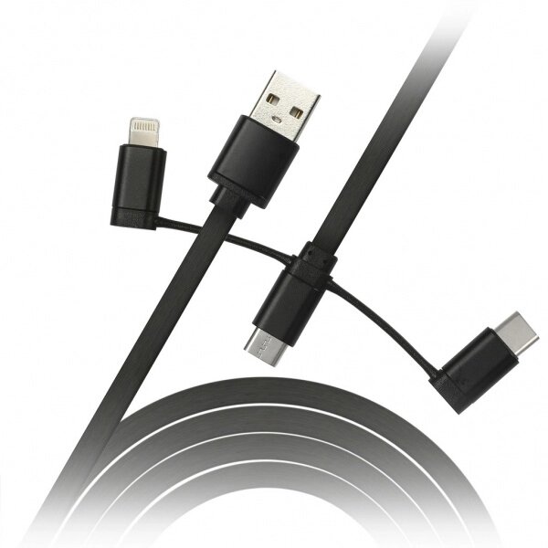 Кабель Smartbuy USB - 3 в 1 Micro+Type-C+8 pin, длина 1,2 м, черный (iK-312 black)/60 от компании Медиамир - фото 1