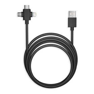Кабель smartbuy USB - 3 в 1 THE X micro+type-C+lightning 2.4A, TPE,1 м, черный (IK-312TT-BLACK)