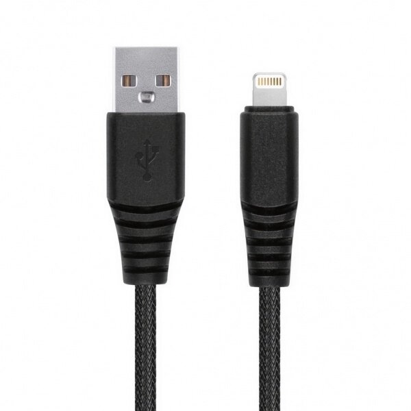 Кабель Smartbuy USB - 8-pin для Apple, "карбон", экстрапрочный, 1.0 м, до 2А, черный (iK-510n-2) от компании Медиамир - фото 1
