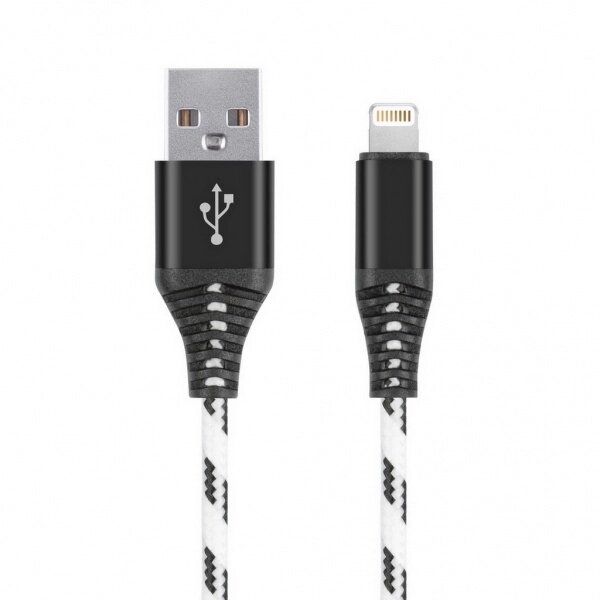 Кабель Smartbuy USB - 8-pin для Apple, нейлон, защ. от переламыв., 1.0 м,  2А, бел. (iK-510cm-2) от компании Медиамир - фото 1