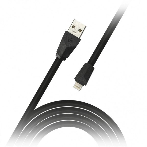 Кабель Smartbuy USB - 8-pin для Apple, плоский, длина 1 м, черный (iK-512r black)/60 от компании Медиамир - фото 1