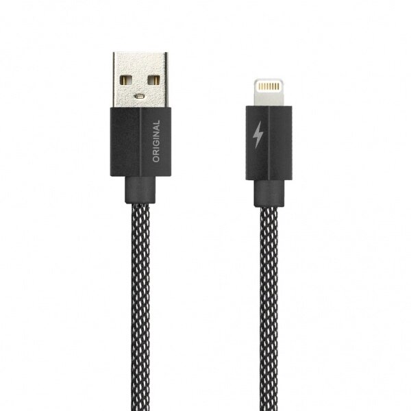 Кабель Smartbuy USB - 8-pin для Apple, TWILL METAL, черный 2 А, 1 м (iK-512TWM black)/100 от компании Медиамир - фото 1