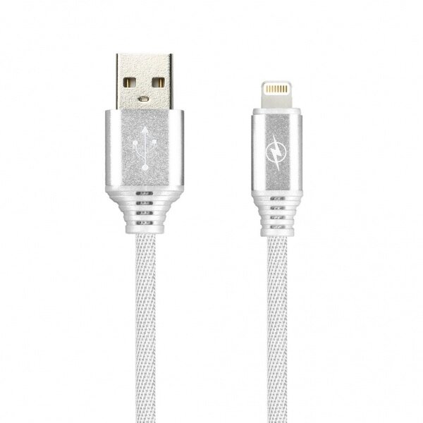 Кабель Smartbuy USB - 8-pin для Apple, TWILL с мет. наконечниками белый, 2 А, 1 м (iK-512MTW white) от компании Медиамир - фото 1