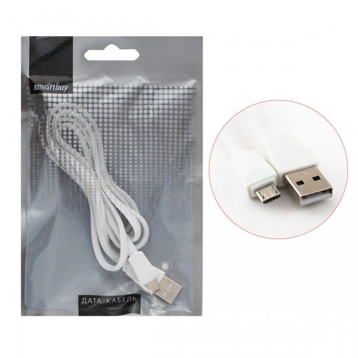Кабель Smartbuy USB - micro USB, плоский, длина 1 м, белый (iK-12r white)/60 от компании Медиамир - фото 1