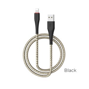 Кабель USB-Lightning Borofon BX25 Powerful, 2.4А, нейлон 1 м, Black мс