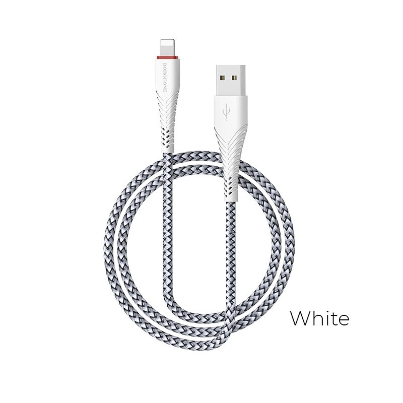 Кабель USB-Lightning Borofon BX25 Powerful, 2.4А, нейлон 1 м, White мс от компании Медиамир - фото 1