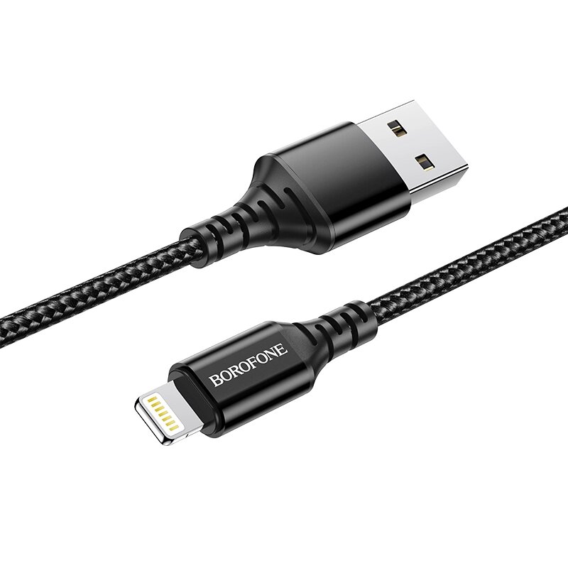 Кабель USB-Lightning Borofon BX54 Ultra bright 2.4 A нейлон 1м Black от компании Медиамир - фото 1
