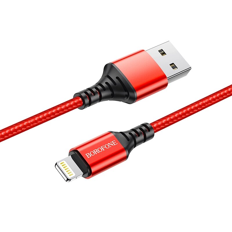 Кабель USB-Lightning Borofon BX54 Ultra bright 2.4 A нейлон 1м Red сд от компании Медиамир - фото 1