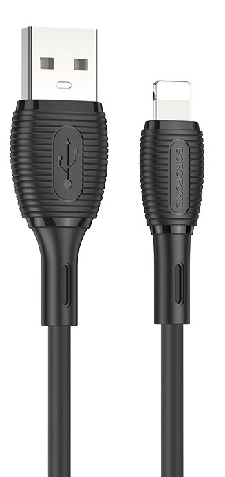 Кабель USB-Lightning Borofon BX86 2.4 A силикон 1м Black сд от компании Медиамир - фото 1